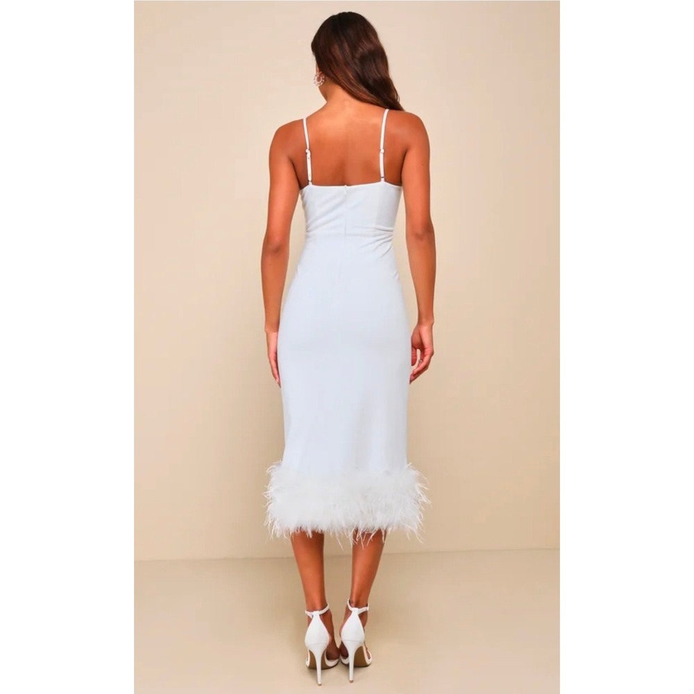 Lulus Women Large White Passion For Glamour Midi Dress Bustier Feather Trim - Picture 4 of 9